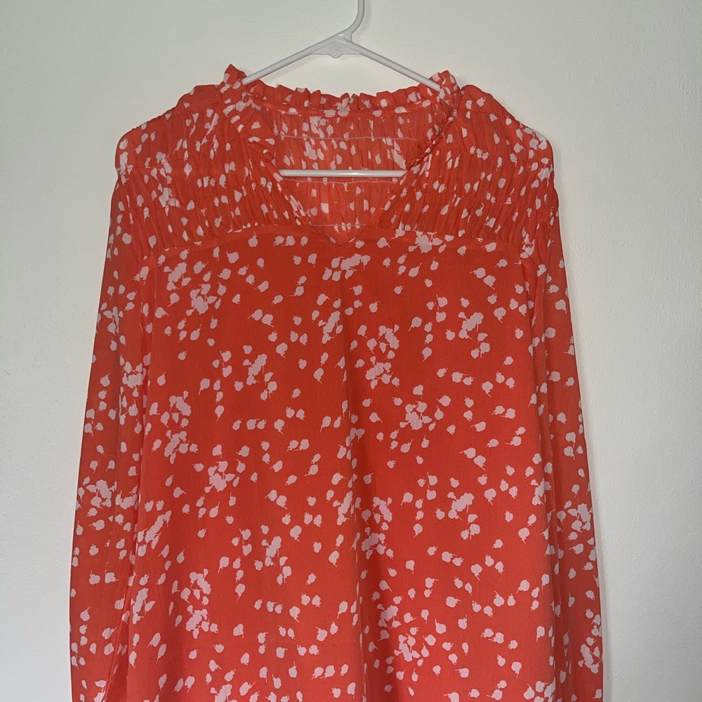 Red and White Floral Blouse